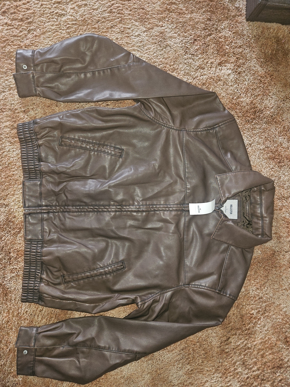 Hollister Brown Faux-Leather Bomber Jacket
